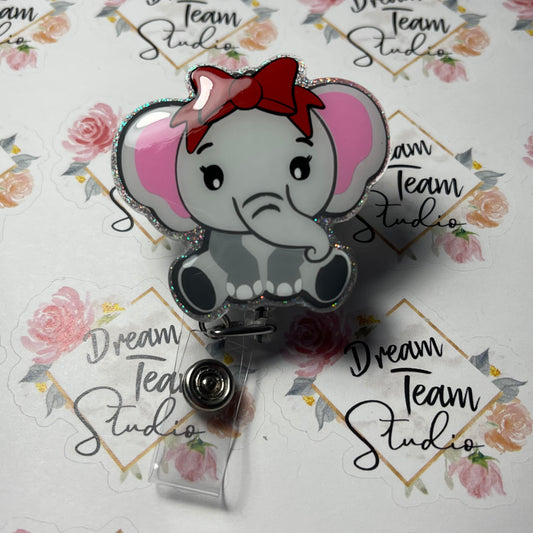 Girl Baby Elephant Badge Reel
